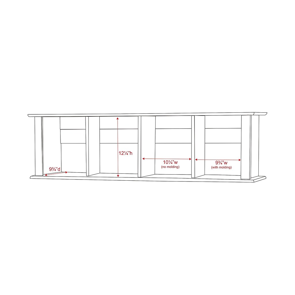 Line drawing with dimensions showing the desk hutch measurement details