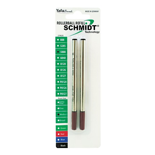 Schmidt 888 Safety Ceramic Rollerball Plastic Tube Refill, Fits Universal Pens, Medium, Black, 2