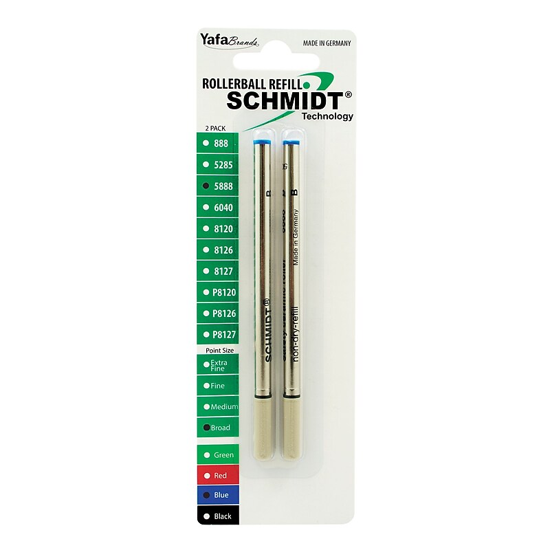 Schmidt 888 Safety Ceramic Rollerball Metal Tube Refill, Fits Universal Pens, Broad, Blue, 2 Pack (SC58107) image 1