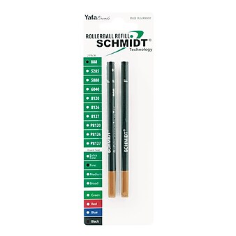 Schmidt 888 Safety Ceramic Rollerball Plastic Tube Refill, Fits Universal Pens, Fine, Black, 2 Pack (SC58108)
