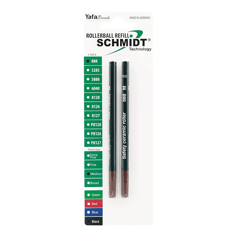 Schmidt 888 Safety Ceramic Rollerball Plastic Tube Refill, Fits Universal Pens, Medium, Black, 2 Pack (SC58111) image 1