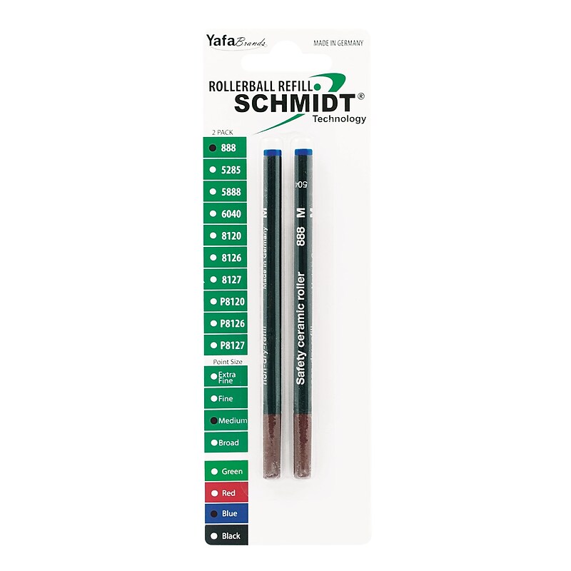 Schmidt 888 Safety Ceramic Rollerball Plastic Tube Refill, Fits Universal Pens, Medium, Blue, 2 Pack (SC58112) image 1