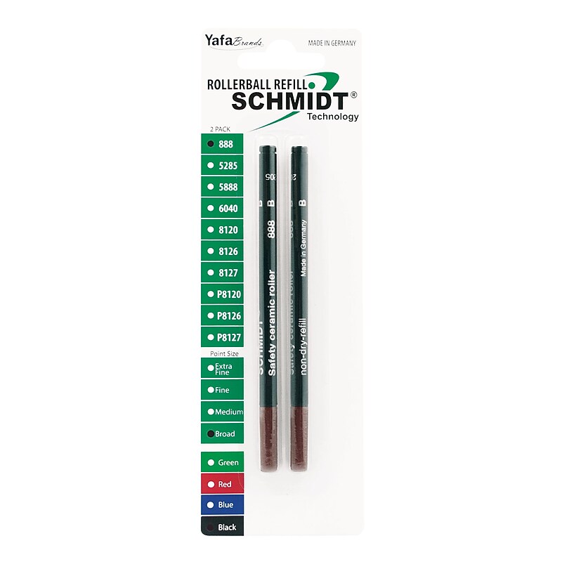 Schmidt 888 Safety Ceramic Rollerball Plastic Tube Refill, Fits Universal Pens, Broad, Black, 2 Pack (SC58113) image 1