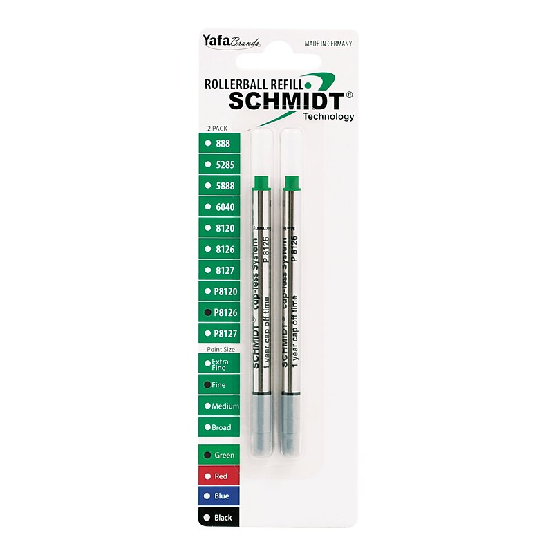 Schmidt 8126 Rollerball Short Capless Refill, Fine, Green, 2 Pack (SC58122) image 1