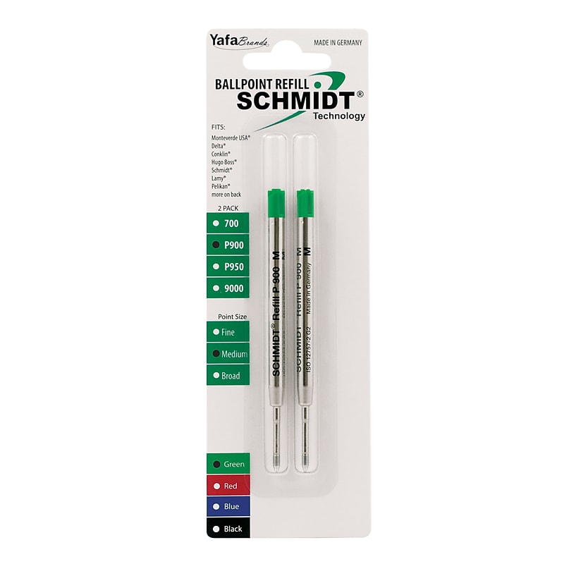 Schmidt P900 Ballpoint TC Ball Parker Style Refill, fits Parker ballpoint pens, Medium, Green, 2 Pack (SC58138) image 1