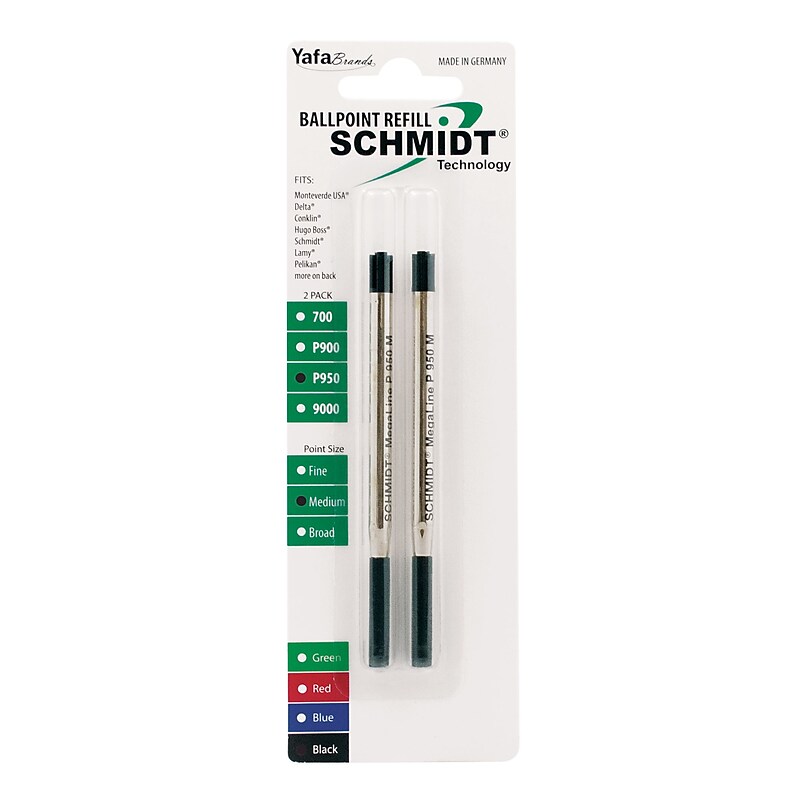 Schmidt P950 Megaline Pressurized Ballpoint Refill, fits Parker ballpoint pens, Medium, Black, 2 Pack (SC58147) image 1