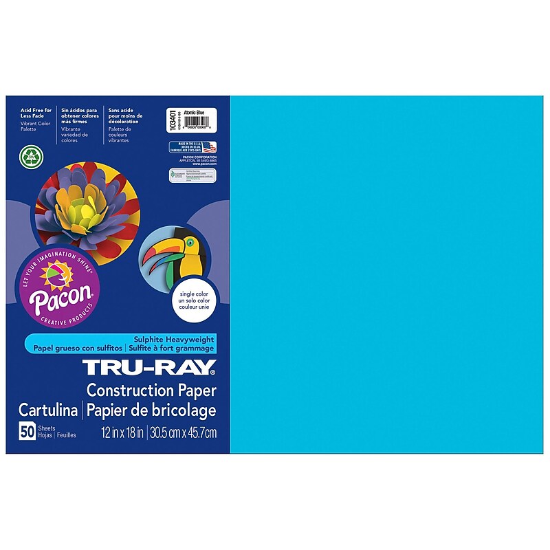 Pacon Tru-Ray 12" x 18" Construction Paper, Atomic Blue, 50 Sheets/Pack (P103401) image 1