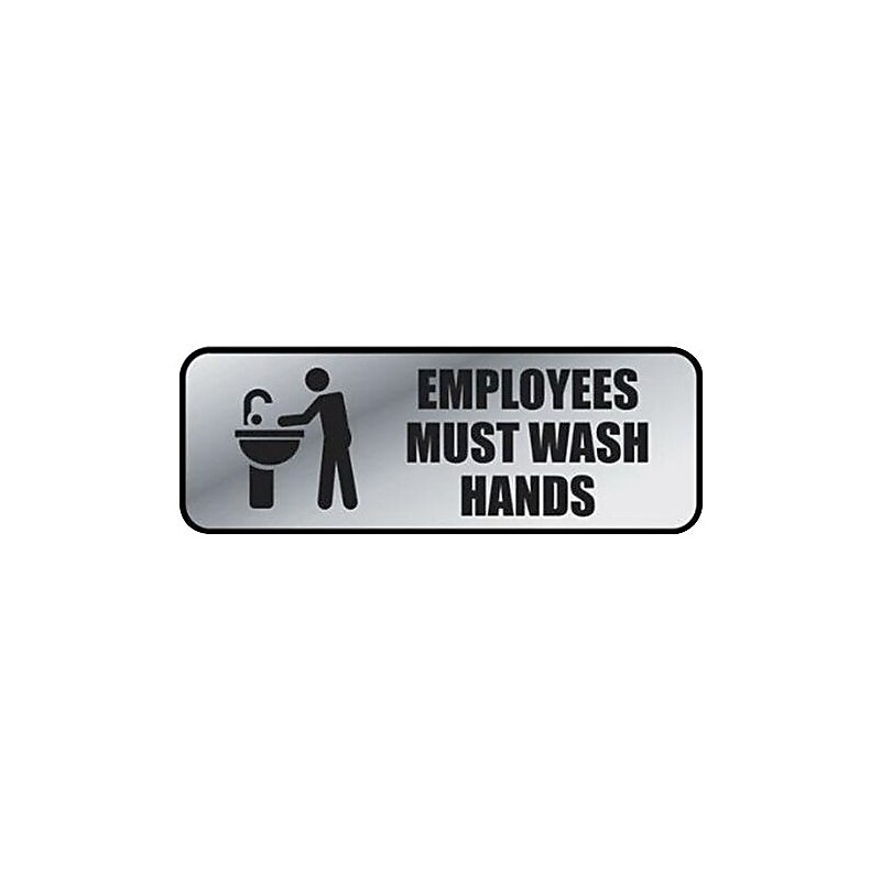 Brushed Metal Office Sign, Employees Must Wash Hands, 9 x 3, Silver (098205) image 1