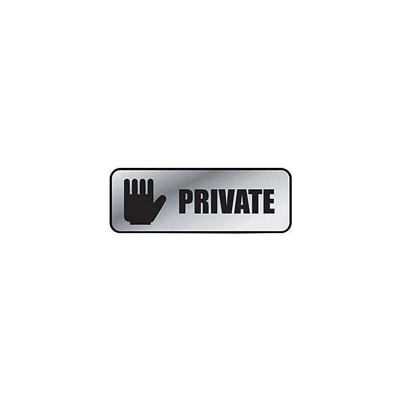 Brushed Metal Office Sign, PRIVATE, 9 x 3, Silver image 1
