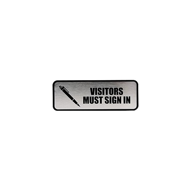 Brushed Metal Office Sign, Visitors Must Sign In, 9 x 3, Silver image 1