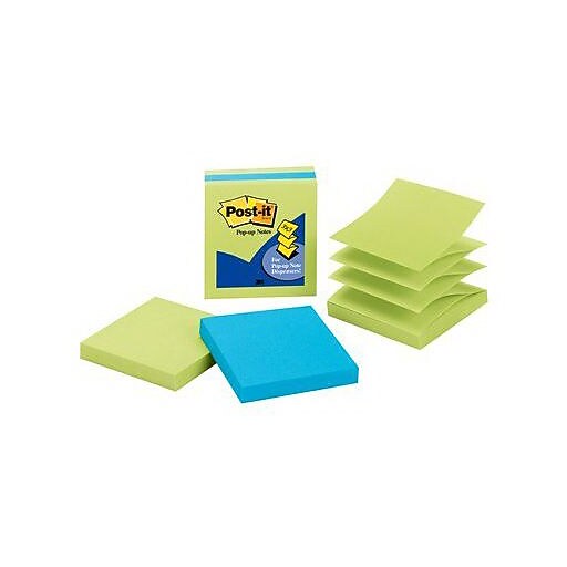 Postit® PopUp Notes, Assorted Colors, 3" x 3", 3 Pads/Pack (33013AULE) at Staples