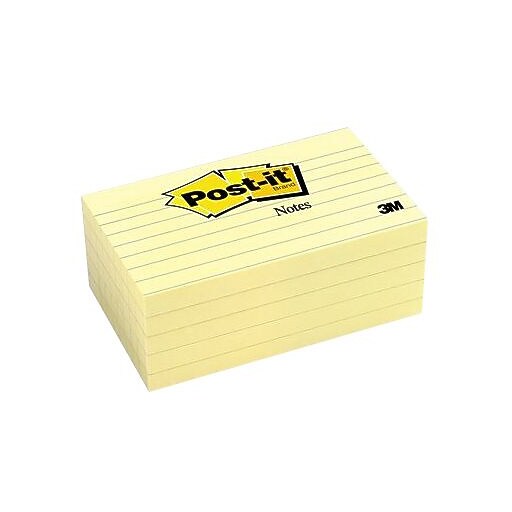Postit® Notes, 3" x 5", Canary Yellow, Lined, 5 Pads/Pack (6355PK) at