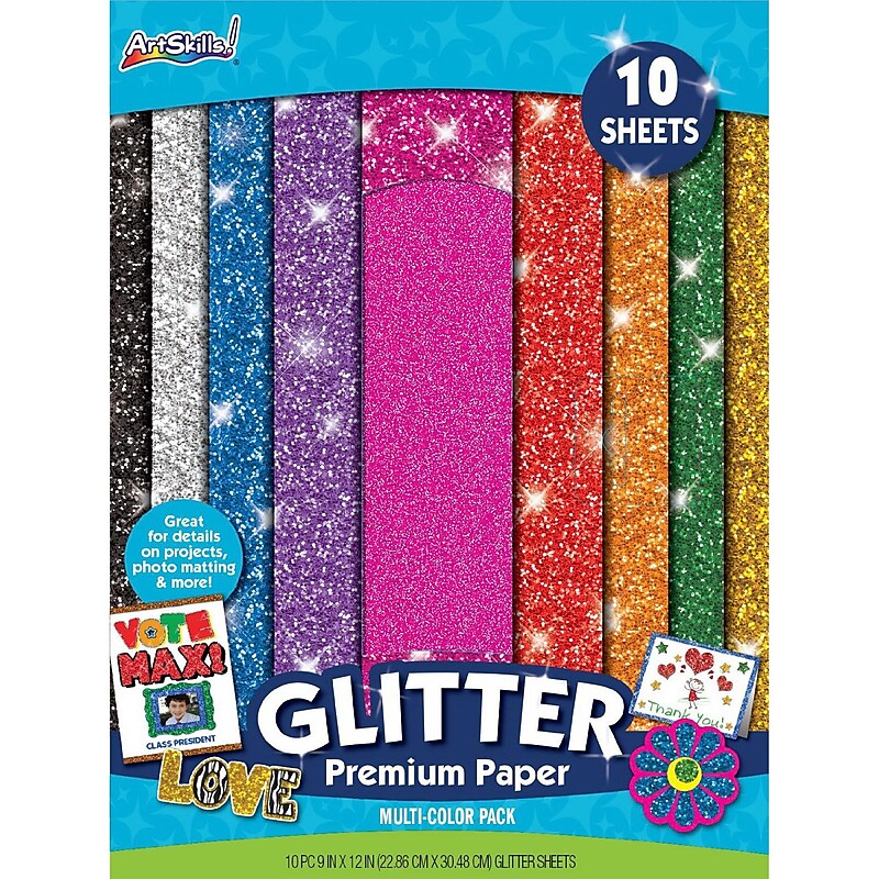 ArtSkills Glitter Premium Paper, 9" x 12", Assorted, 10/Pack (PA-2575) image 1