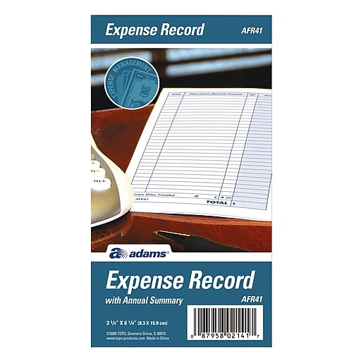 TOPS™ Expense Record Book, Monthly, 6 1/4" x 3 1/4", White (AFR41) at