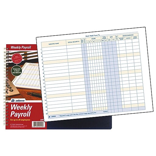 TOPS Payroll Record Book, 8 1/2" x 11", Blue (AFR50) Staples