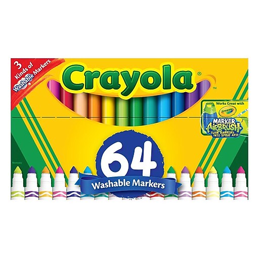 Crayola Washable Kid's Markers, Broad Point, 64/Box (588180) Staples