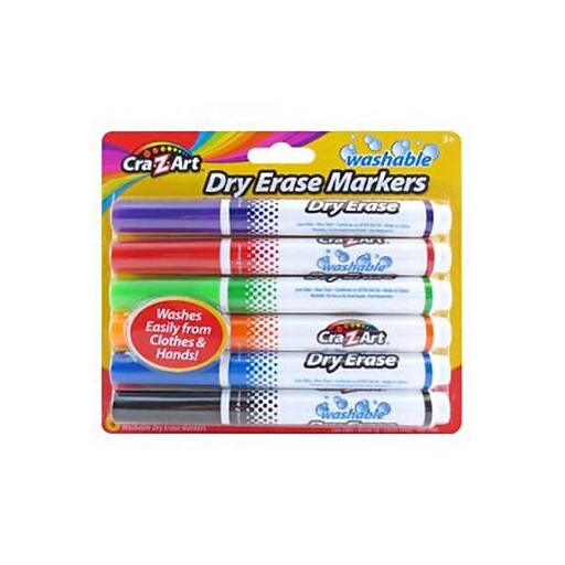 CraZArt Kids Washable Broadline Dry Erase Marker, Assorted, 6 Count