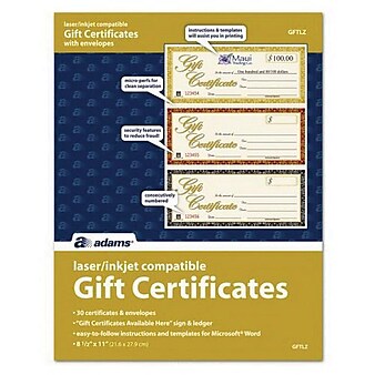 TOPS™ 3-Up Gift Certificate, 30/Pack (GFTLZ)