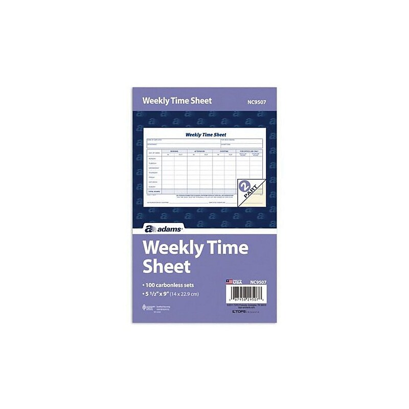 Adams Time Sheets, 2-Part, 100 Forms/Pack, 100/Pack (NC9507) image 1