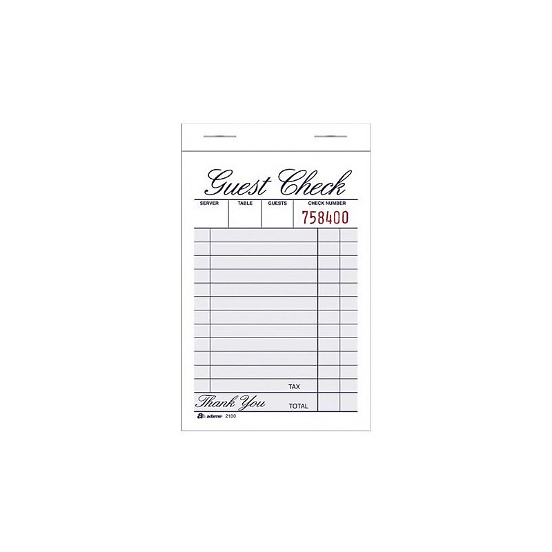 Adams 1-Part Guest Check Pad, 12 Sets/Book (2100-12) image 1