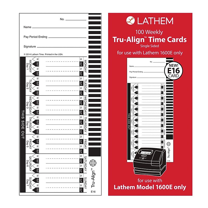 Lathem TruAlign™ Single Sided Weekly Time Card, 100/Pack (E16) image 1