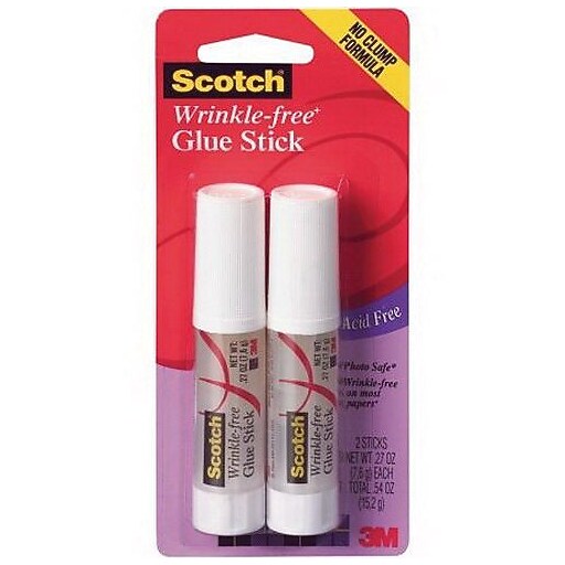Scotch® WrinkleFree Craft Glue Stick, 0.27 oz., 2/Pack (00382CL) at