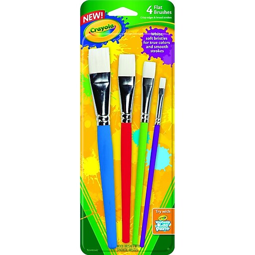 Crayola® Flat Paint Brush Set, NonToxic, 4/Pack (053520) Staples