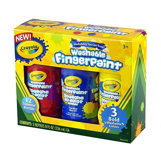 Crayola® Washable Bright Fingerpaints, Primary Colors, 8 oz. Staples