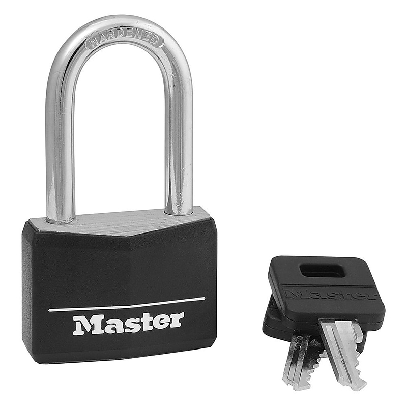 Master Lock® Covered Solid Body Padlock, 1 9/16", Steel/Vinyl, Black (141DLF) image 1