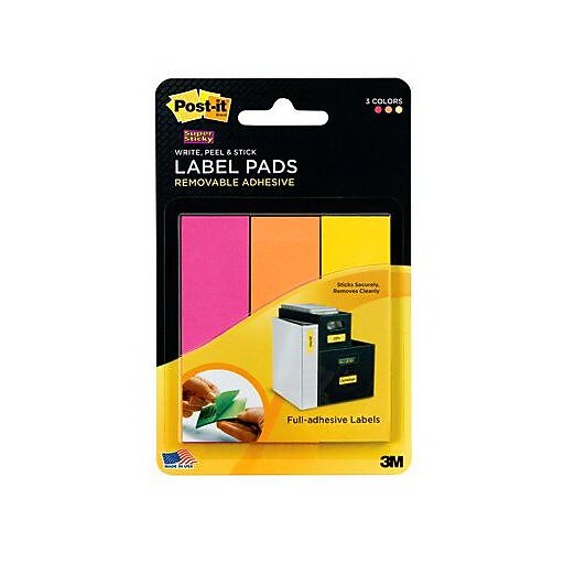 Postit® Super Sticky 1" x 3" Removable Adhesive Label Pad, Fushia