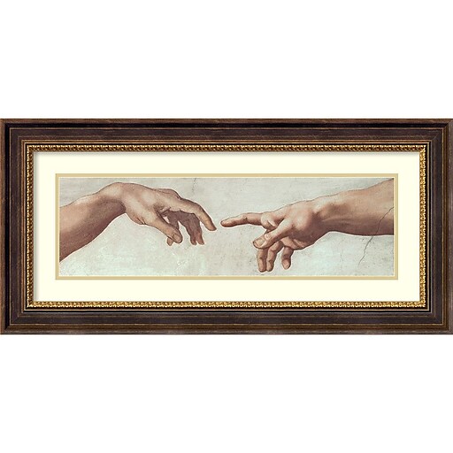 Michelangelo Buonarroti Hands Of God And Adam Detail From Sistine Ceiling 1511 Framed Art Print 35 X 17 Dsw2972359