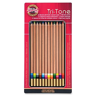 Koh-I-Noor Tri-Tone Colored Pencils, Assorted Colors, 12/Set (FA33TIN12BC)
