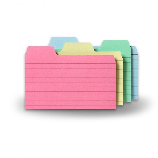 Find It 3" x 5" Tabbed Index Cards, Assorted Colors, 48/Pack (FT07216