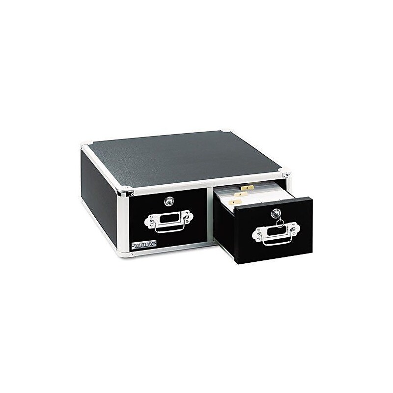 Vaultz® Locking 4x6 Index Card Cabinet, Double Drawer, Black image 1