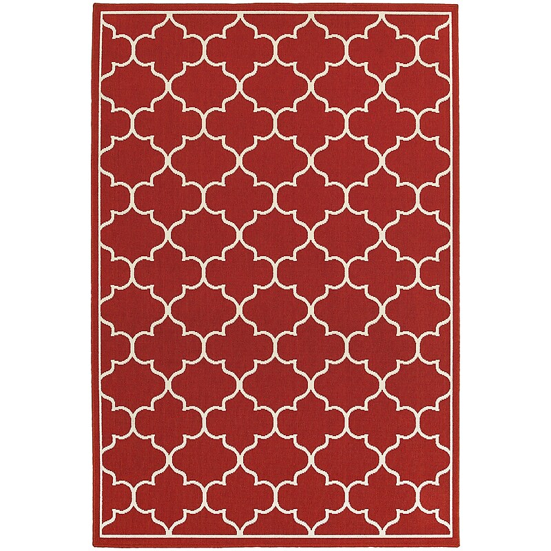 StyleHaven Outdoor Lattice Polypropylene 3'7" X 5'6" Red/Ivory Area Rug (WMEI1295R4X6L) image 1