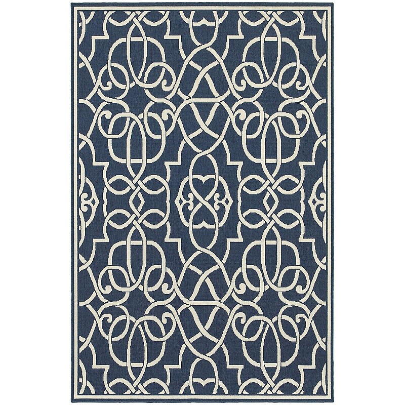 StyleHaven Outdoor Geometric Polypropylene 3'7" X 5'6" Navy/Ivory Area Rug (WMEI2205B4X6L) image 1