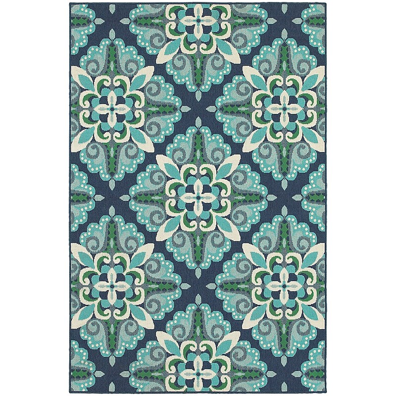 StyleHaven Outdoor Medallion Polypropylene 7'10" X 10'10" Blue/Green Area Rug (WMEI2206B8X11L) image 1