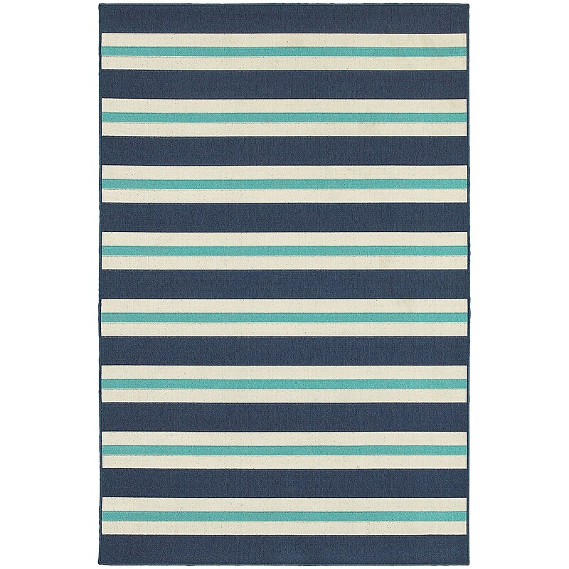 StyleHaven Outdoor Stripe Polypropylene 3'7" X 5'6" Blue/Ivory Area Rug (WMEI5701B4X6L) image 1
