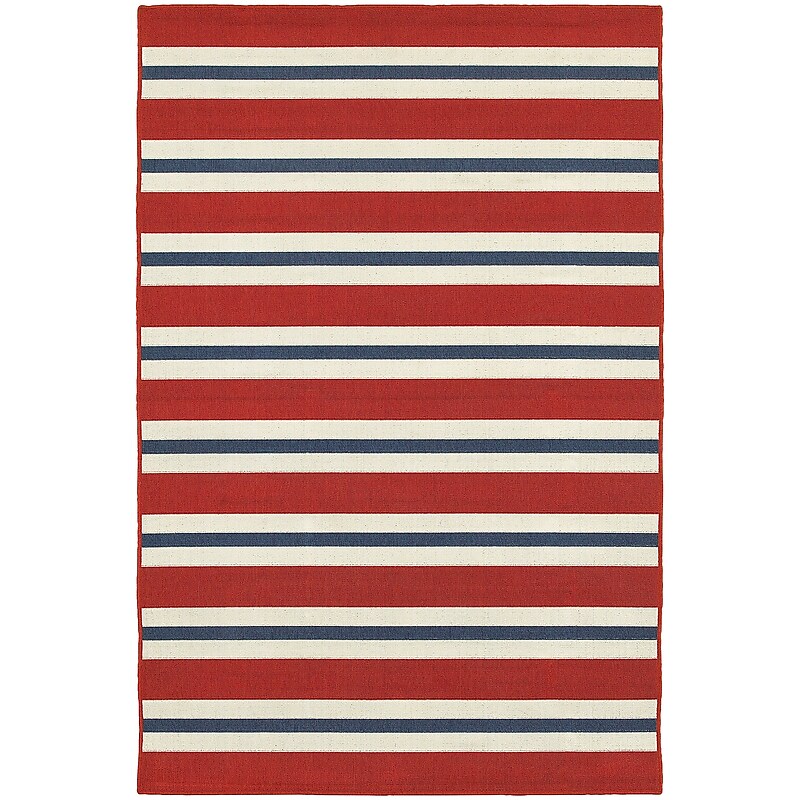 StyleHaven Outdoor Stripe Polypropylene 6'7" X 9'6" Red/Blue Area Rug (WMEI5701R6X9L) image 1