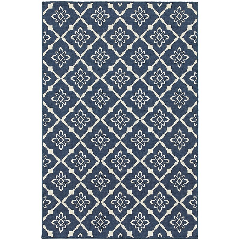 StyleHaven Outdoor Lattice Polypropylene 7'10" X 10'10" Navy/Ivory Area Rug (WMEI5703B8X11L) image 1