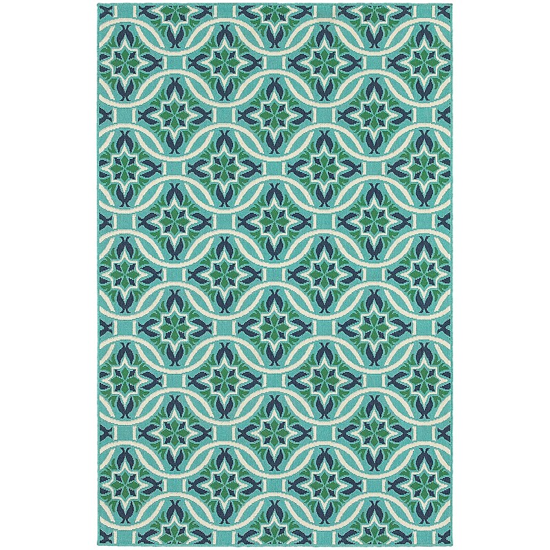 StyleHaven Outdoor Floral Polypropylene 3'7" X 5'6" Blue/Green Area Rug (WMEI5868L4X6L) image 1