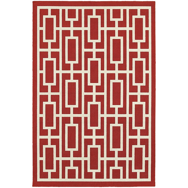 StyleHaven Outdoor Geometric Polypropylene 7'10" X 10'10" Red/Ivory Area Rug (WMEI9754R8X11L) image 1