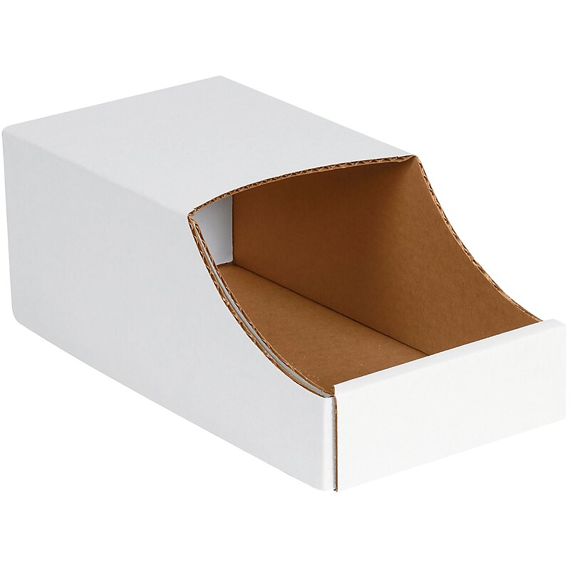 BOX 6" x 12" x 4 1/2" Stackable Bin Boxes, White, 50 Pack (BINB612) image 1