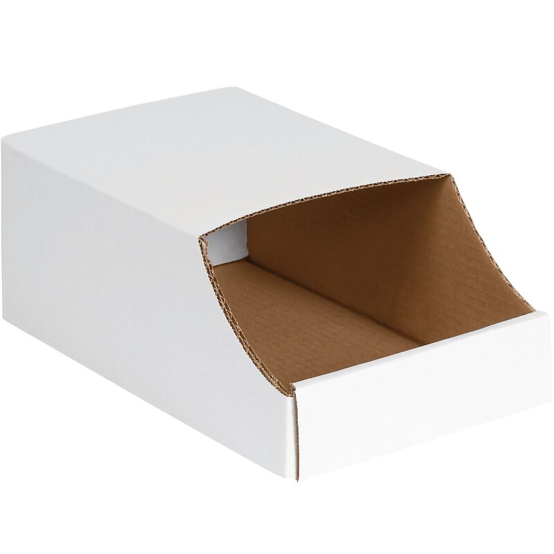 Stackable Bin Boxes, 8" x 12" x 4 1/2", White, 50/Bundle (BINB812) image 1