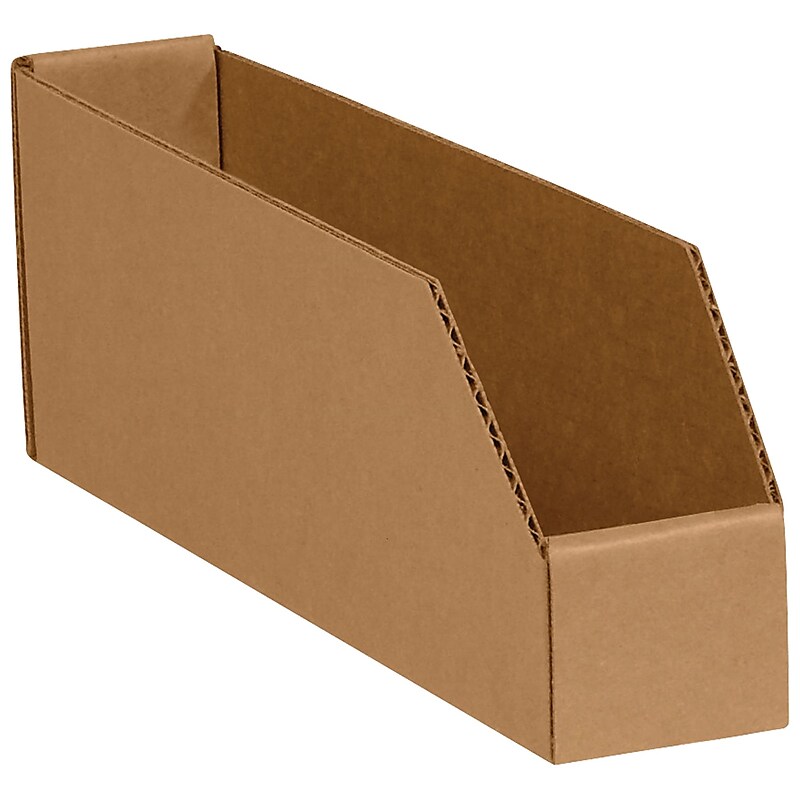 Partners Brand 2 x 12 x 4 1/2" Open Top Bin Boxes, Kraft, 50/Bundle (BINMT212K) image 1