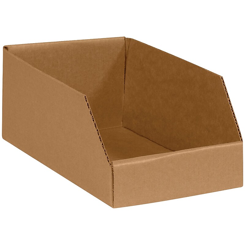 Partners Brand 6 x 9 x 4 1/2" Open Top Bin Boxes, Kraft, 25/Bundle (BINBIN69K) image 1