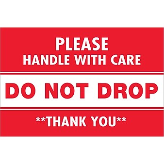 Tape Logic Labels, "Do Not Drop", 2" x 3", Red/White, 500/Roll (DL1313)