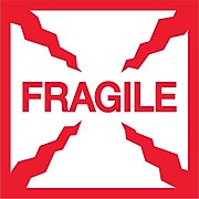 Tape Logic Labels, "Fragile", 2" x 2", Red/White, 500/Roll (DL1316)
