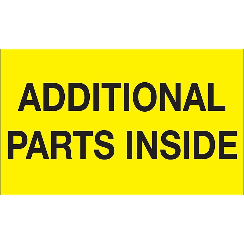 Tape Logic Labels, "Additional Parts Inside", 3" x 5", Fluorescent Yellow, 500/Roll (DL1323) image 1