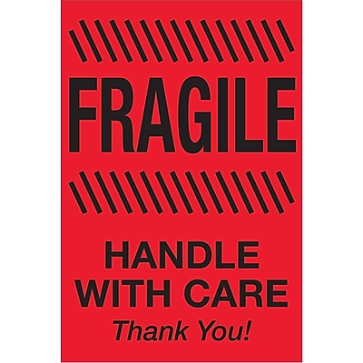 2x3 Inch 'Handle With Care' Glass Stickers - Self-Adhesive Red Labels - Pack Of G1